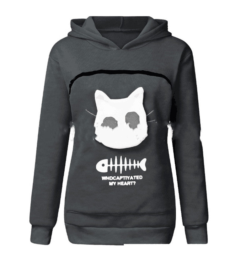 Women Hoodie Sweatshirt With Cat Pocket Design