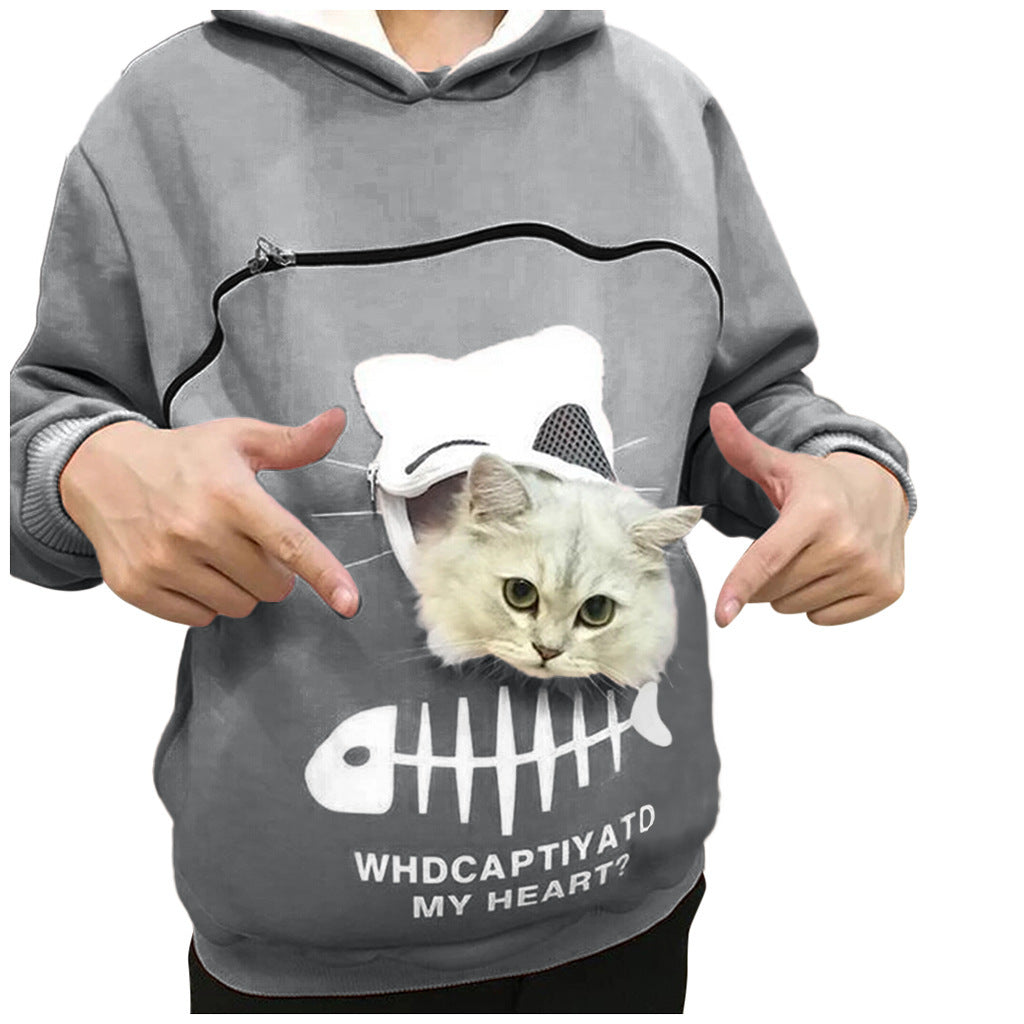 Women Hoodie Sweatshirt With Cat Pocket Design