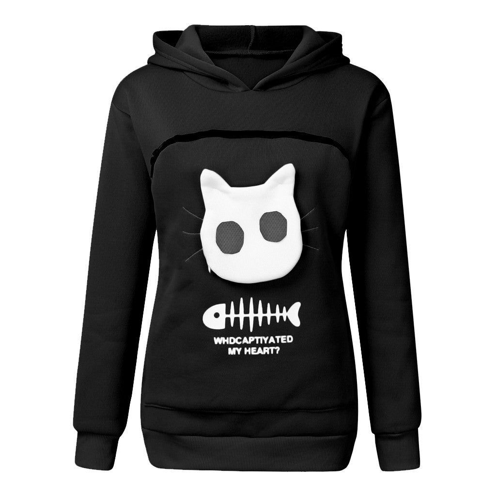 Women Hoodie Sweatshirt With Cat Pocket Design