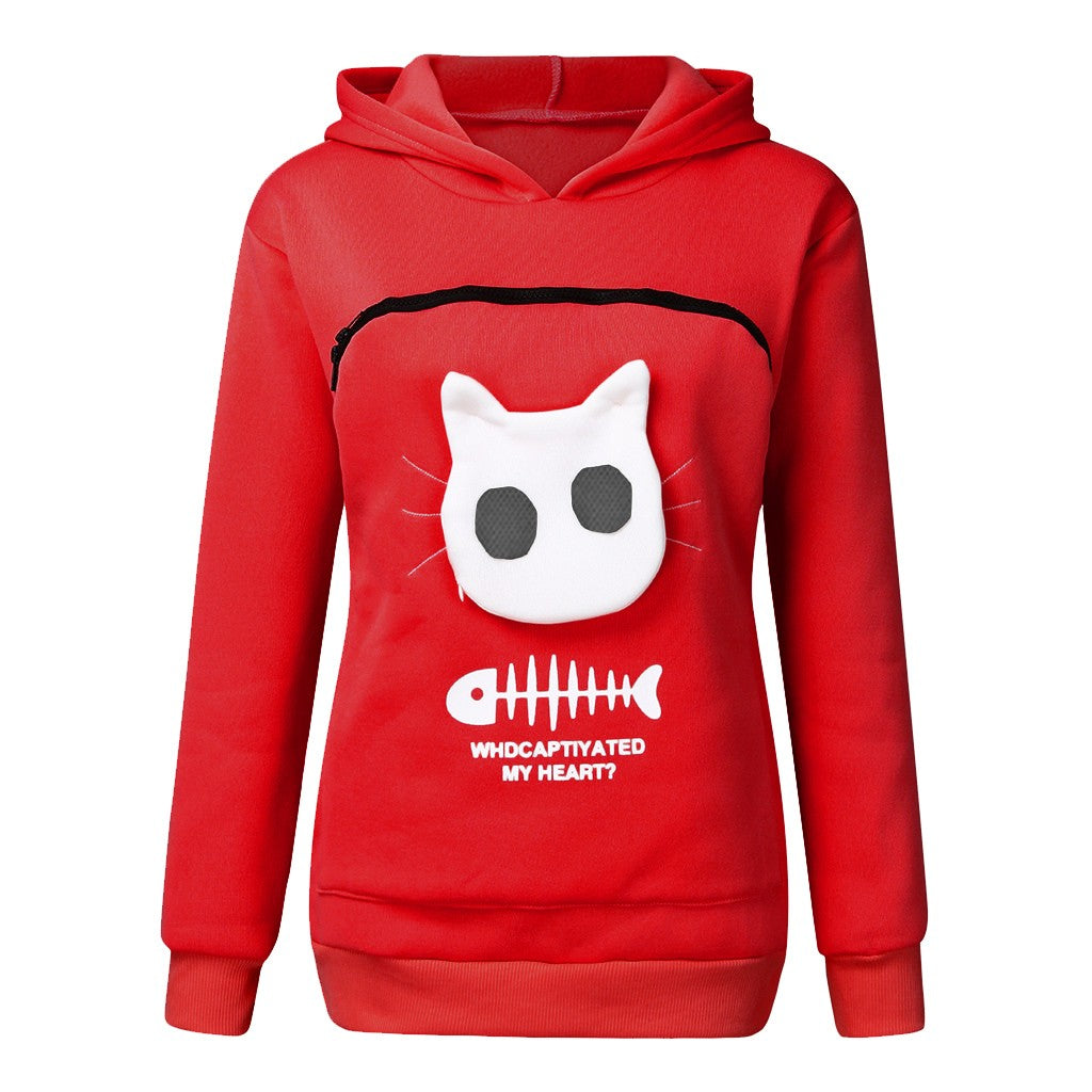 Women Hoodie Sweatshirt With Cat Pocket Design