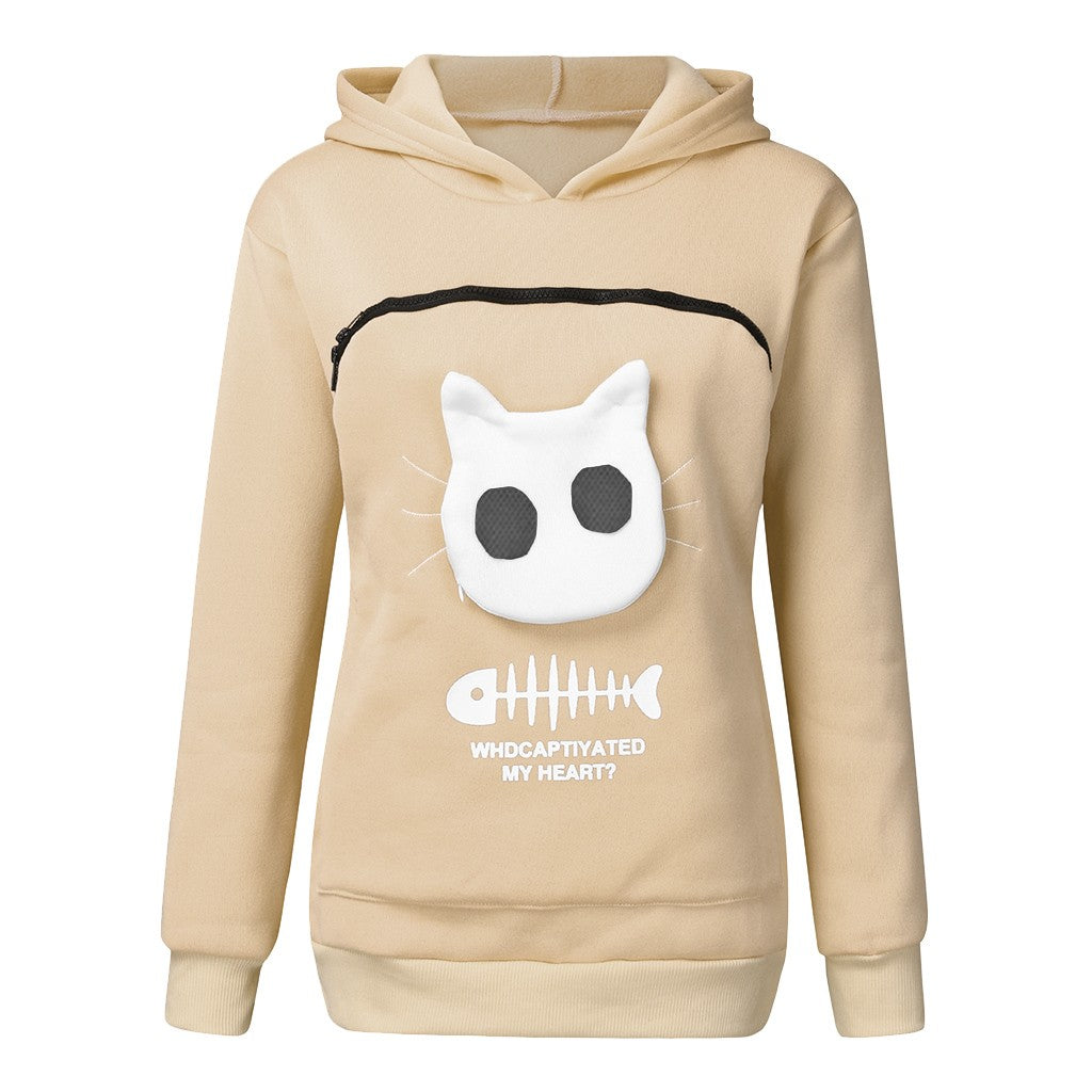 Women Hoodie Sweatshirt With Cat Pocket Design