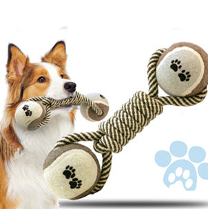 Pet Dumbbell Rope With Tennis Ball | Dog Chew Toys | Pet Teeth Cleaning