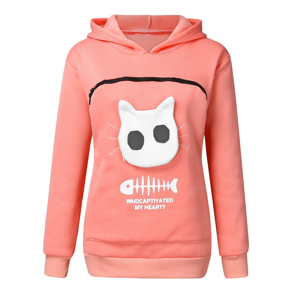 Women Hoodie Sweatshirt With Cat Pocket Design