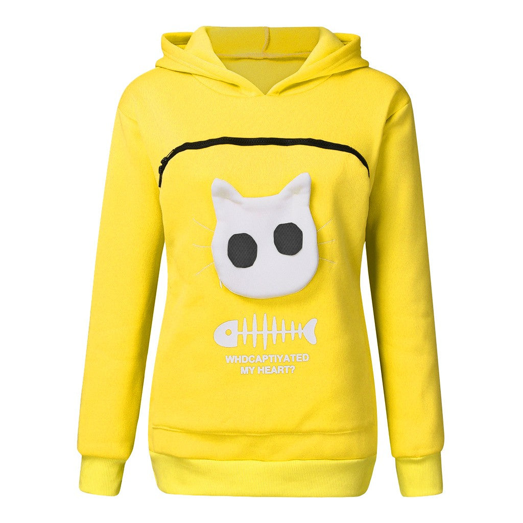 Women Hoodie Sweatshirt With Cat Pocket Design